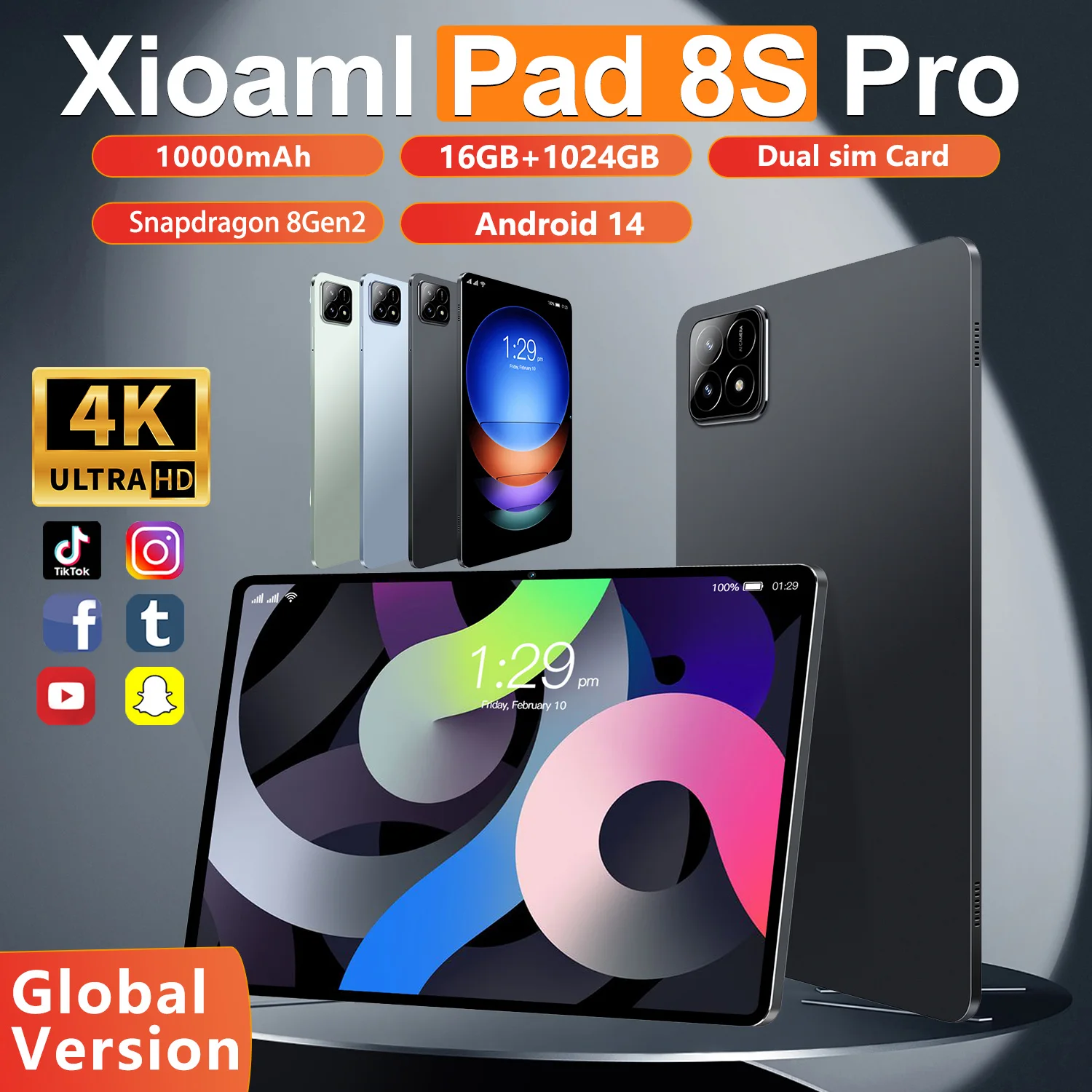 2026 NEW Original MI Pad 8S Pro Tablet 11inch Snapdrago 8gen2 HD 4K Android 14 16GB+1T 10000mAh 5G Dual SIM WiFi GPS Tablet PC