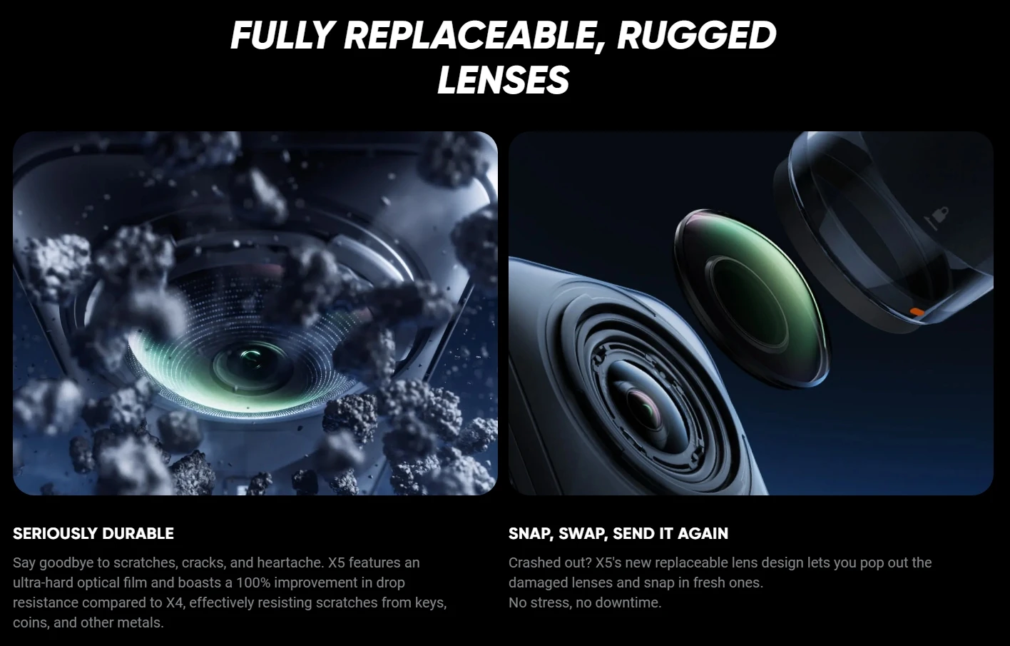 Insta360 X5 Action Camera 2025 New 8K 30fps Replaceable Lenses AI Chip Superior Low Light Mins Run Life Insta X5