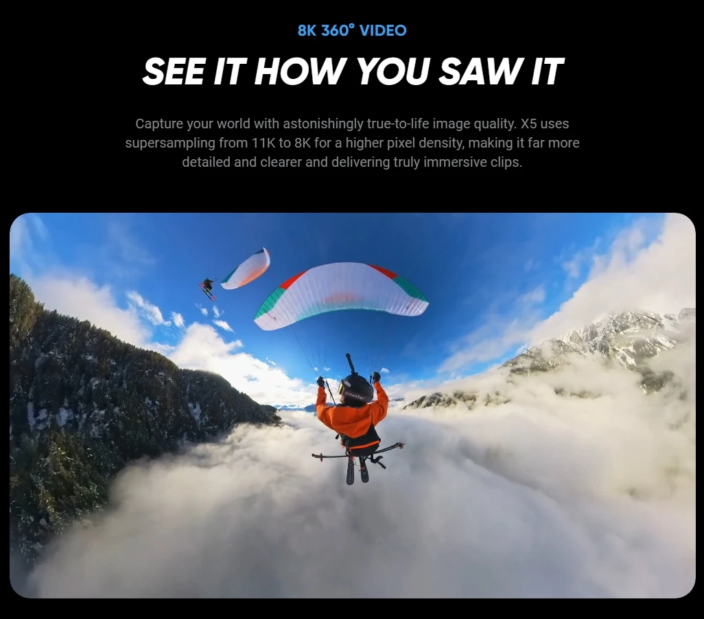 Insta360 X5 Action Camera 2025 New 8K 30fps Replaceable Lenses AI Chip Superior Low Light Mins Run Life Insta X5