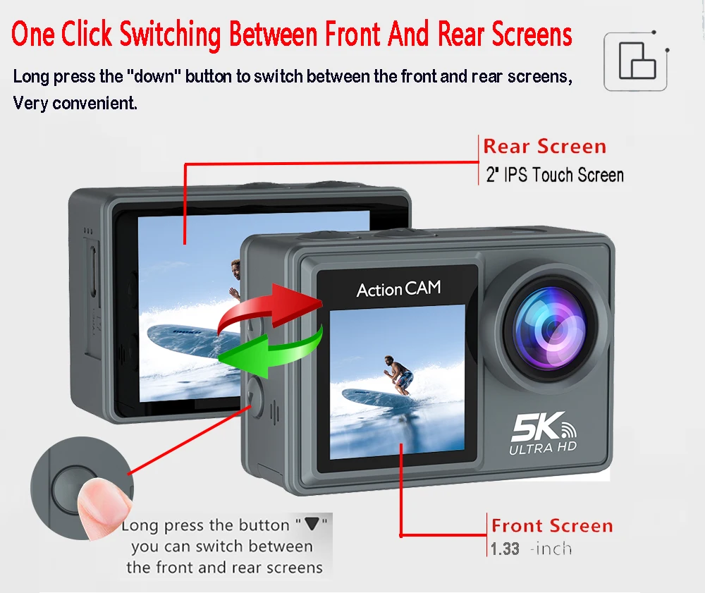 5K 4K60FPS Action Camera Dual IPS Touch LCD DVR EIS 170° 30M Waterproof 5X Zoom Sport Camera With Wireless Mic&Remote Control 5K 4K60FPS Action Camera Dual IPS Touch LCD DVR EIS 170° 30M Waterproof 5X Zoom Sport Camera With Wireless Mic&Remote Control