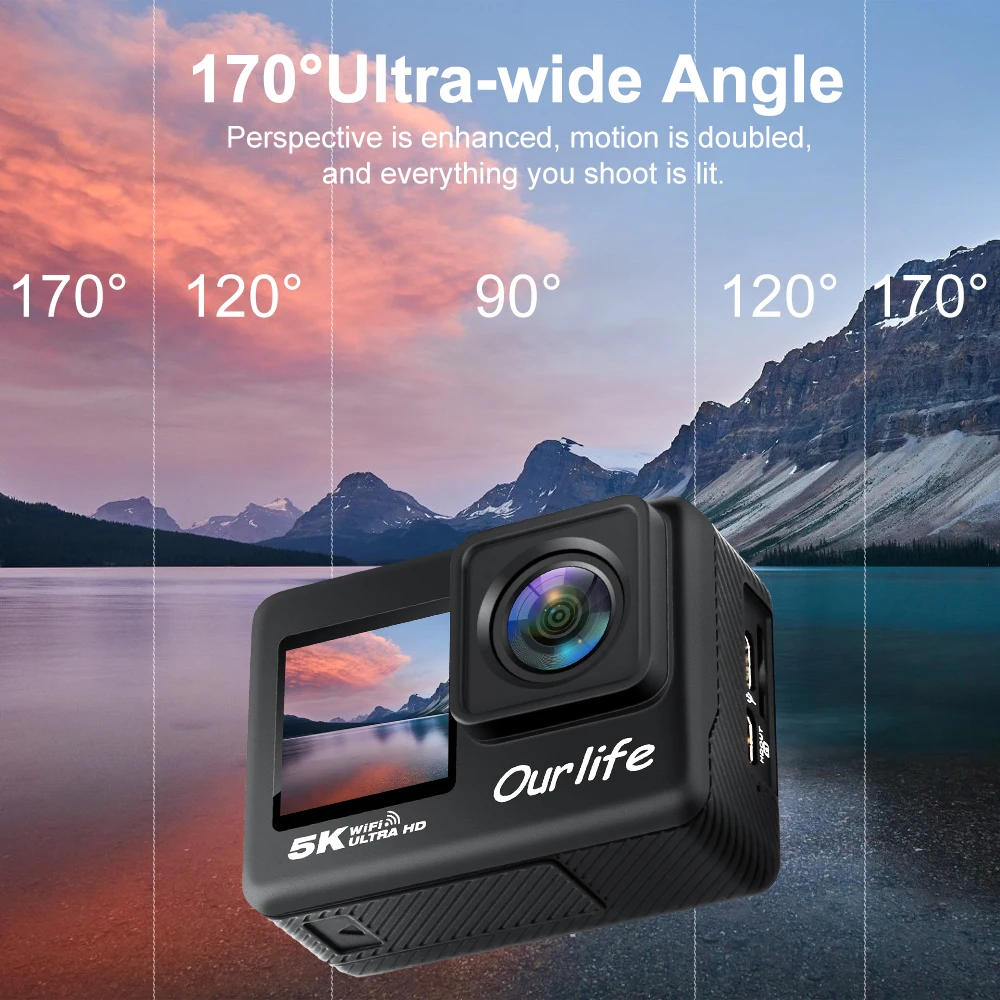 Ourlife 5K30FPS Action Camera 2.0'' Touch LCD 170° DVR 30M Waterproof Remote Control 5X Zoom Helmet WiFi 4K60FPS Sport Camera Ourlife 5K30FPS Action Camera 2.0'' Touch LCD 170° DVR 30M Waterproof Remote Control 5X Zoom Helmet WiFi 4K60FPS Sport Camera