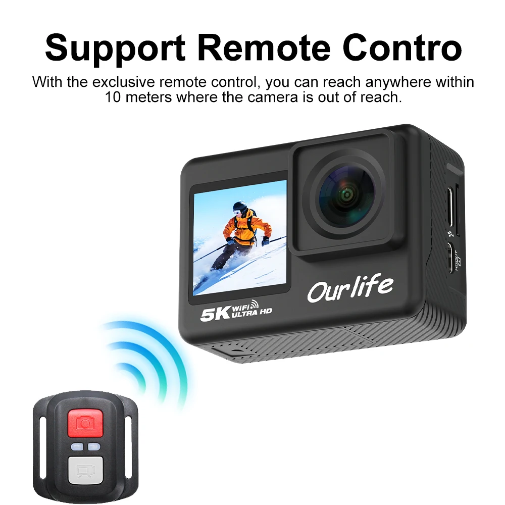 Ourlife 5K30FPS Action Camera 2.0'' Touch LCD 170° DVR 30M Waterproof Remote Control 5X Zoom Helmet WiFi 4K60FPS Sport Camera Ourlife 5K30FPS Action Camera 2.0'' Touch LCD 170° DVR 30M Waterproof Remote Control 5X Zoom Helmet WiFi 4K60FPS Sport Camera