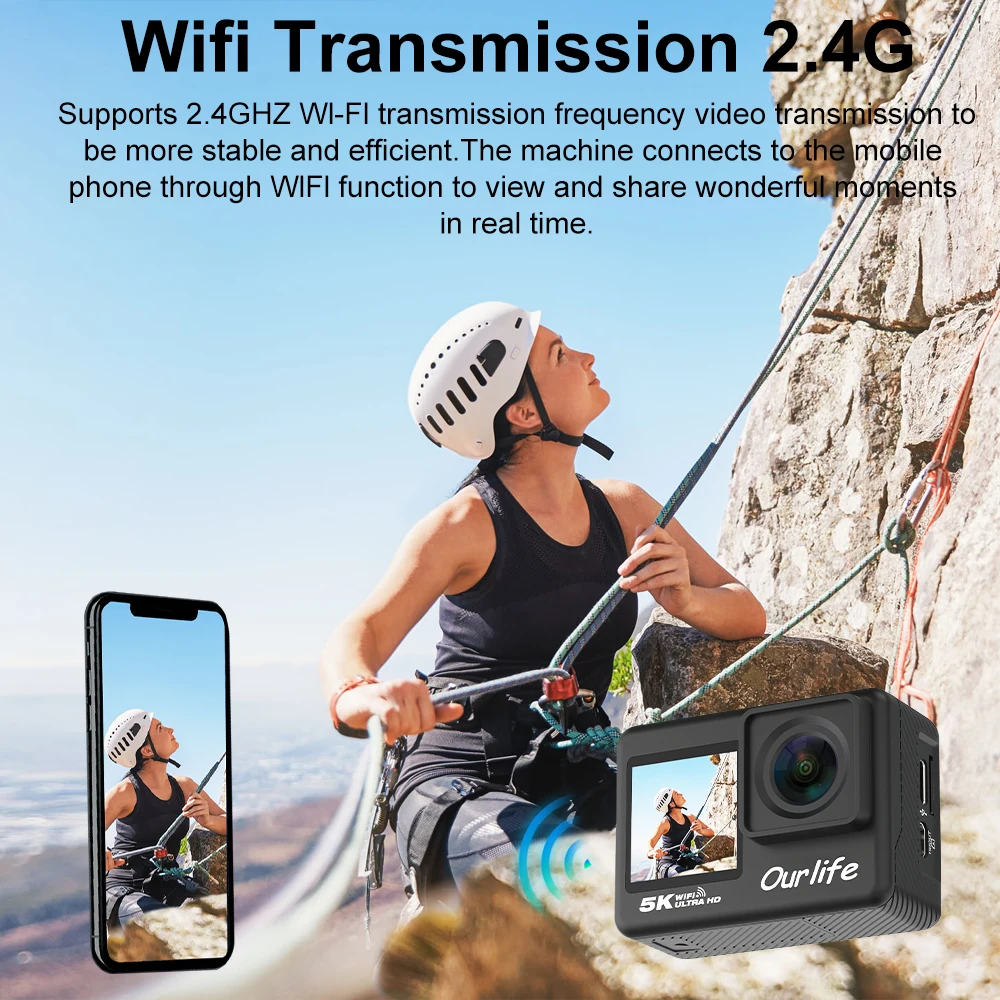 Ourlife 5K30FPS Action Camera 2.0'' Touch LCD 170° DVR 30M Waterproof Remote Control 5X Zoom Helmet WiFi 4K60FPS Sport Camera Ourlife 5K30FPS Action Camera 2.0'' Touch LCD 170° DVR 30M Waterproof Remote Control 5X Zoom Helmet WiFi 4K60FPS Sport Camera