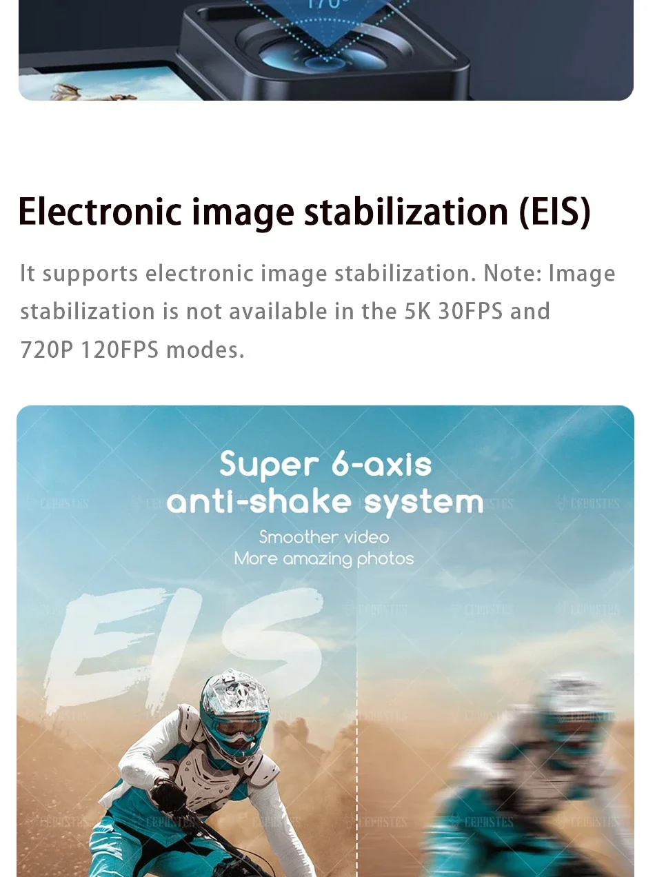 CERASTES Action Camera 5K 4K 60FPS WiFi Anti-shake Dual Screen 170° Wide Angle 30m Waterproof Sport Camera with Remote Control CERASTES Action Camera 5K 4K 60FPS WiFi Anti-shake Dual Screen 170° Wide Angle 30m Waterproof Sport Camera with Remote Control