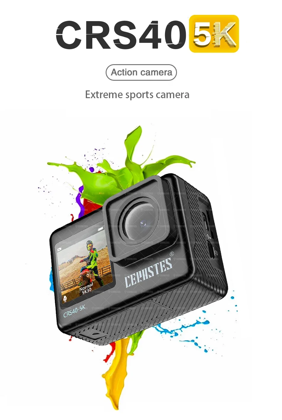 CERASTES Action Camera 5K 4K 60FPS WiFi Anti-shake Dual Screen 170° Wide Angle 30m Waterproof Sport Camera with Remote Control CERASTES Action Camera 5K 4K 60FPS WiFi Anti-shake Dual Screen 170° Wide Angle 30m Waterproof Sport Camera with Remote Control
