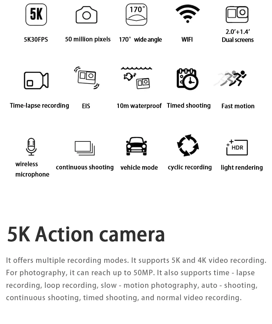 CERASTES Action Camera 5K 4K 60FPS WiFi Anti-shake Dual Screen 170° Wide Angle 30m Waterproof Sport Camera with Remote Control CERASTES Action Camera 5K 4K 60FPS WiFi Anti-shake Dual Screen 170° Wide Angle 30m Waterproof Sport Camera with Remote Control