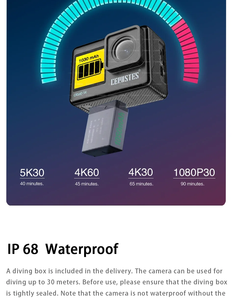 CERASTES Action Camera 5K 4K 60FPS WiFi Anti-shake Dual Screen 170° Wide Angle 30m Waterproof Sport Camera with Remote Control CERASTES Action Camera 5K 4K 60FPS WiFi Anti-shake Dual Screen 170° Wide Angle 30m Waterproof Sport Camera with Remote Control