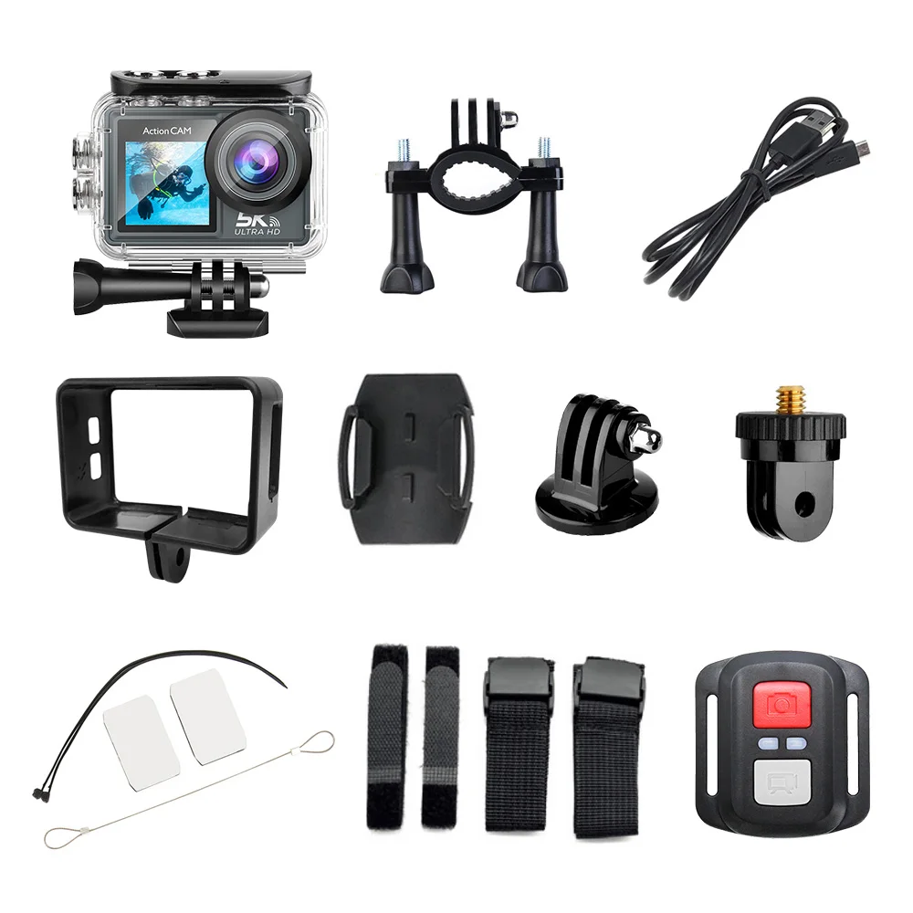 5K 4K60FPS Action Camera Dual IPS Touch LCD EIS 170° DVR 30M Waterproof 5X Zoom Sport Camera With Wireless Mic & Pre Recording