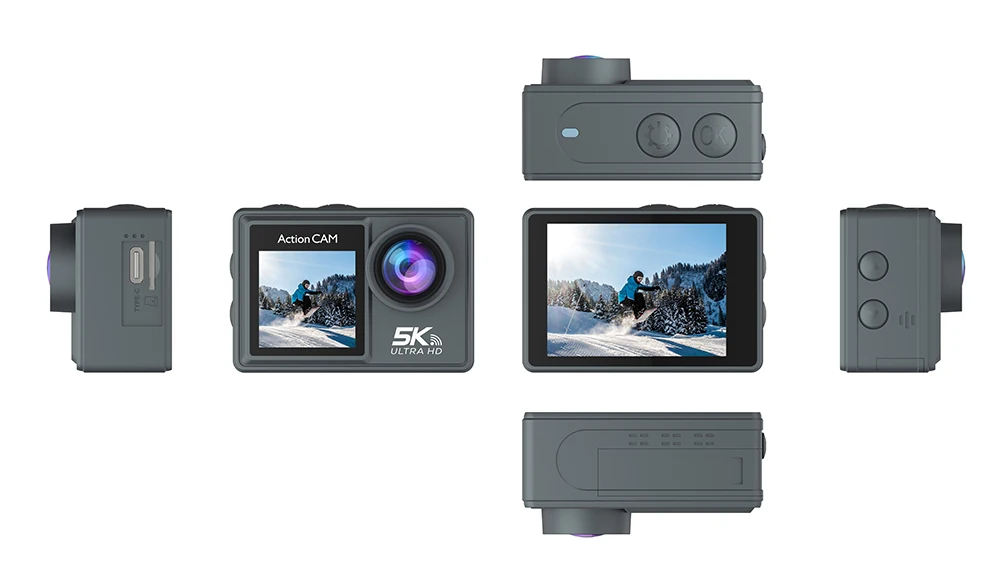 5K 4K60FPS Action Camera Dual IPS Touch LCD EIS 170° DVR 30M Waterproof 5X Zoom Sport Camera With Wireless Mic & Pre Recording
