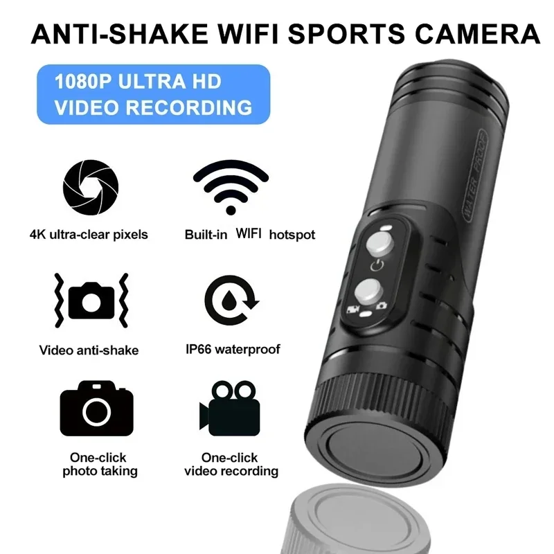 4K Mini Sport DV Action Sport Camera Flashlight Helmet Full HD 1080P Video Ideal Bodycam for Bike, Cycle, Motorcycle Camcorder