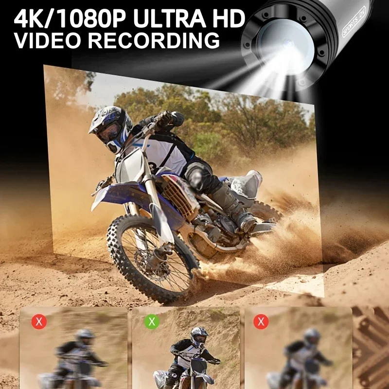 4K Mini Sport DV Action Sport Camera Flashlight Helmet Full HD 1080P Video Ideal Bodycam for Bike, Cycle, Motorcycle Camcorder