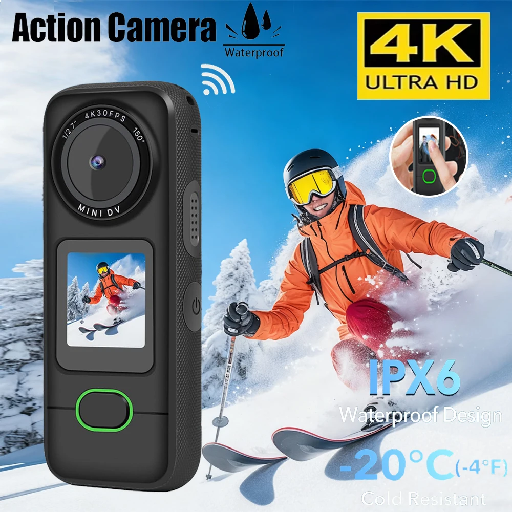 4K Waterproof Action Camera with 1.4" IPS Touchscreen Dual Microphones WiFi Camera 20MP Infrared Night Camera Cycling Recorder