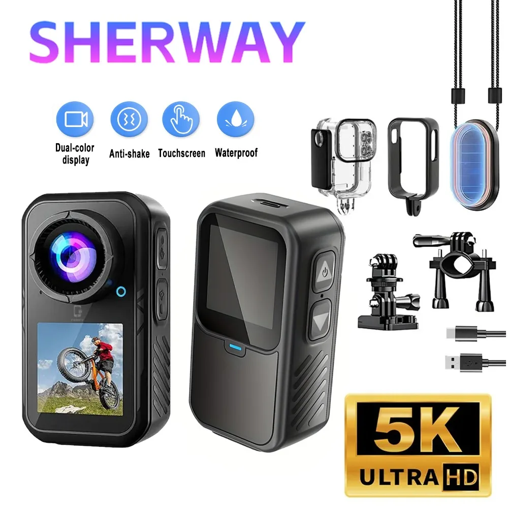 5K Thumb Action Camera 4K 60FPS 6-Axis Touch Screen Stabilization Pocket Sports Camera Magnetic Motorcycle Waterproof Bodycam