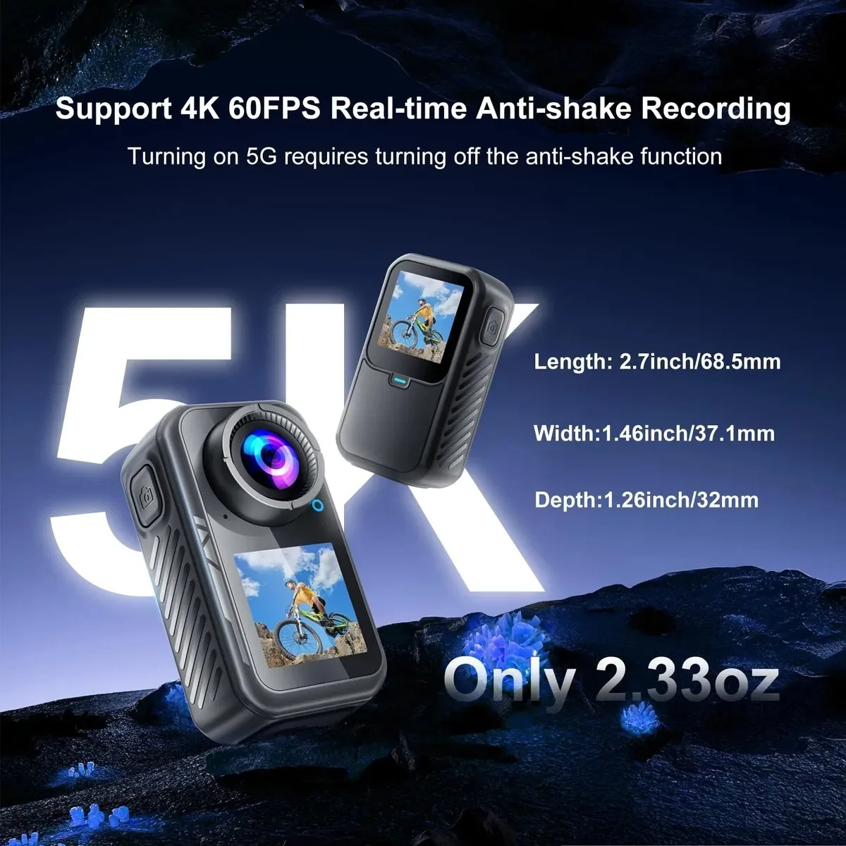 5K Thumb Action Camera 4K 60FPS 6-Axis Touch Screen Stabilization Pocket Sports Camera Magnetic Motorcycle Waterproof Bodycam