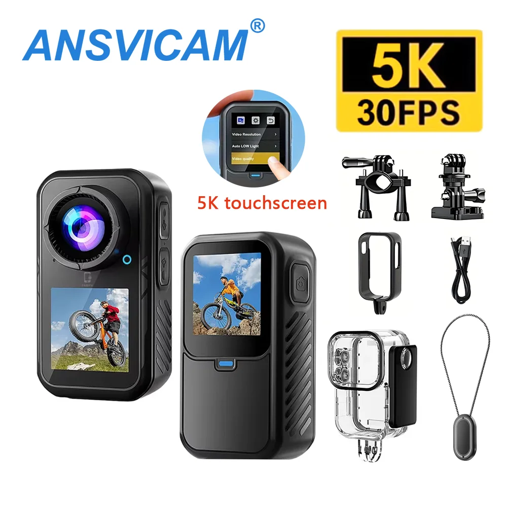 5K Thumb Action Camera 4K 60FPS Touch Screen Mini Waterproof Bodycam 6-Axis Stabilization Magnetic Motorcycle Sports Camera