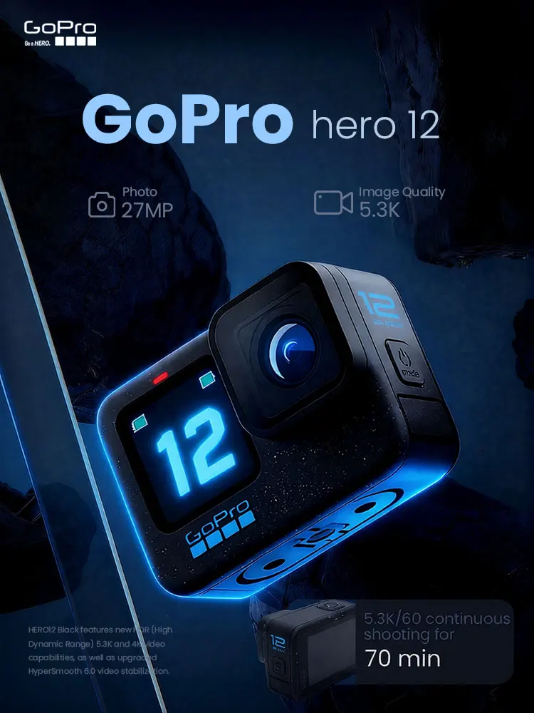 GoPro HERO12 Black Action Camera HyperSmooth 5.3K 60fps Video 27MP Go Pro12 5.3K Sport Camera GoPro HERO12 Black Action Camera HyperSmooth 5.3K 60fps Video 27MP Go Pro12 5.3K Sport Camera