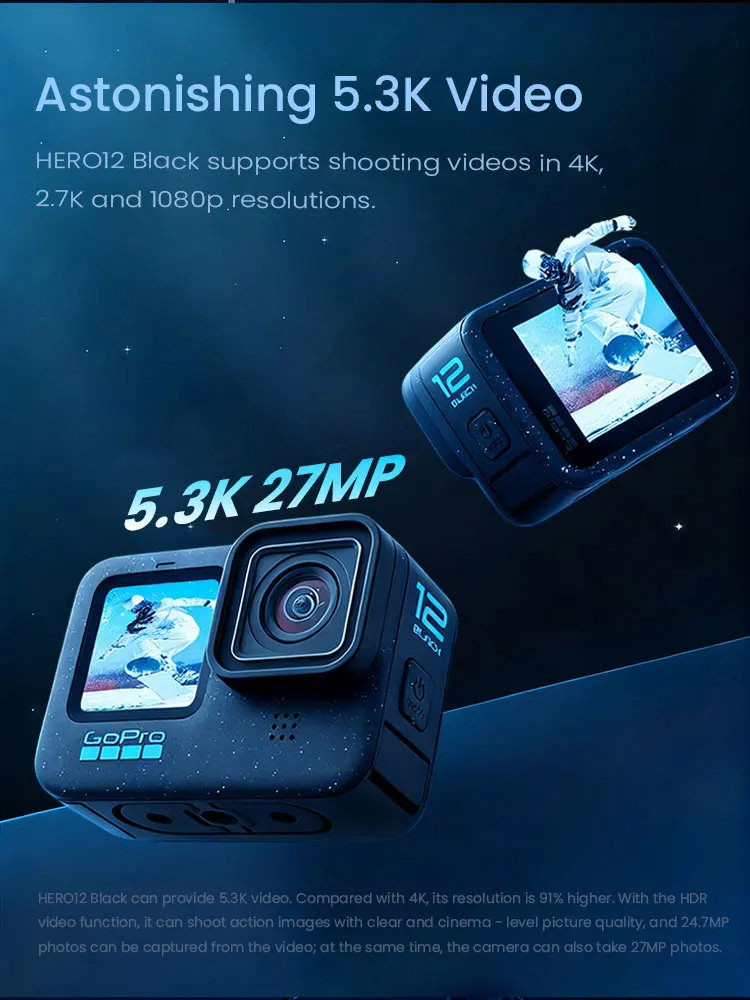 GoPro HERO12 Black Action Camera HyperSmooth 5.3K 60fps Video 27MP Go Pro12 5.3K Sport Camera GoPro HERO12 Black Action Camera HyperSmooth 5.3K 60fps Video 27MP Go Pro12 5.3K Sport Camera