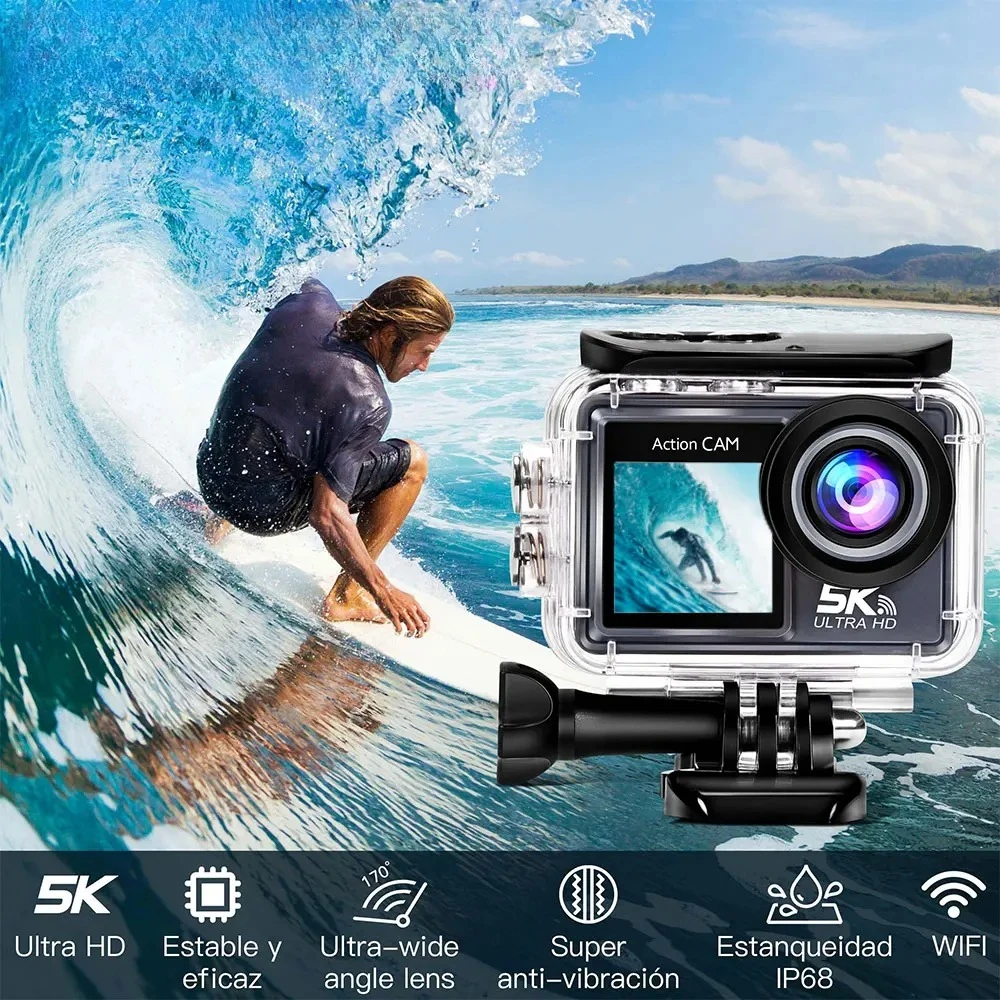 5K Action Camera 4K60FPS WiFi Remote Control Sport Camera EIS WiFi 170°Wide Angle 30M Waterproof Bicycle Motorcycles Sports Cam
