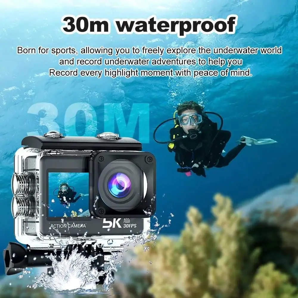 5K Action Camera 4K60FPS WiFi Remote Control Sport Camera EIS WiFi 170°Wide Angle 30M Waterproof Bicycle Motorcycles Sports Cam