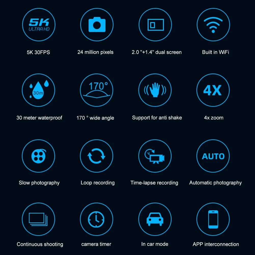5K 4K 60FPS Action Camera Anti-shake WIFI Sports DV Cam Dual Screen Outdoor Cycling Camera 170° Wide Angle with Remote Control