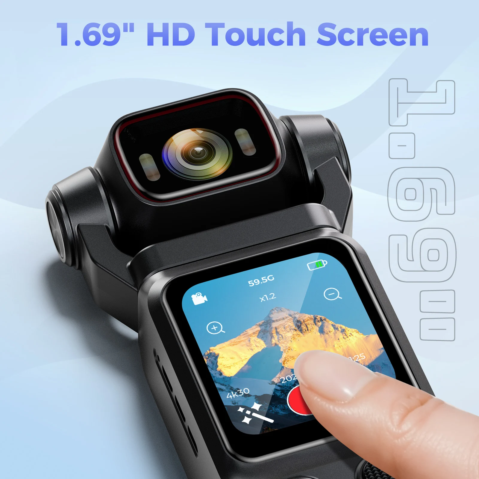 4K UHD Pocket Action Camera Touch Screen Anti-Shake Stabilization Bodycam WIFI Outdoor DV 180°Rotatable Small Video Recorder