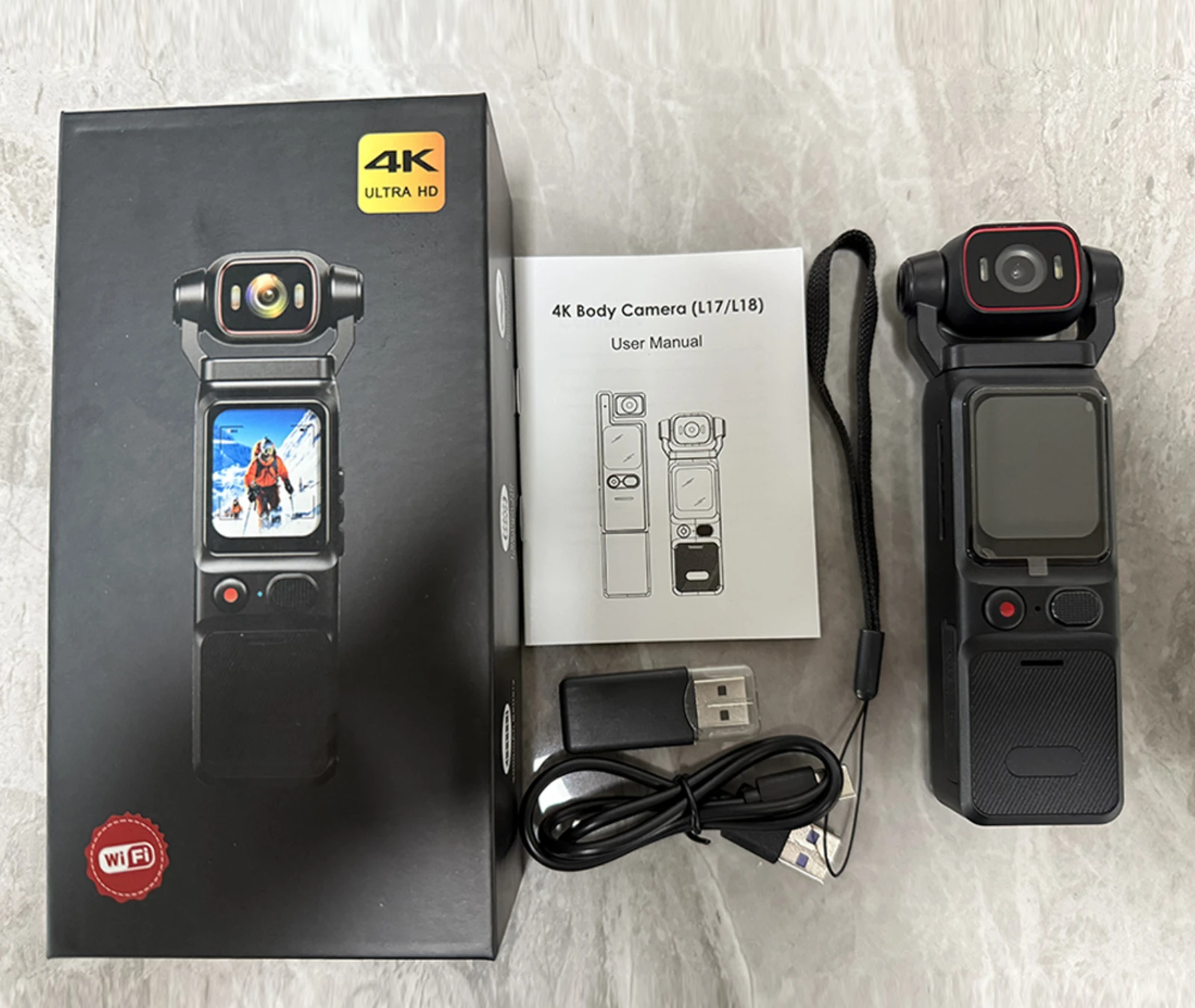 4K UHD Pocket Action Camera Touch Screen Anti-Shake Stabilization Bodycam WIFI Outdoor DV 180°Rotatable Small Video Recorder