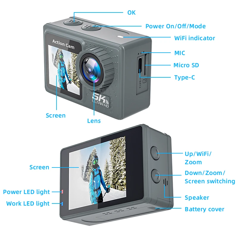 5K Action Camera Pro WiFi Remote Control Sport Camera with EIS HD 1080P 60FPS Bicycle Motorcycles Helmet Video Recording Cameras 5K Action Camera Pro WiFi Remote Control Sport Camera with EIS HD 1080P 60FPS Bicycle Motorcycles Helmet Video Recording Cameras