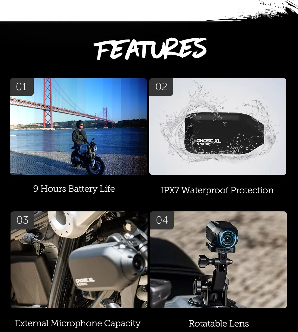 Drift Innovation Ghost XL Action Camera 1080 Full HD Video Camera with Rotating Lens and Dash Cam Mode IPX7 Waterproof Camera Drift Innovation Ghost XL Action Camera 1080 Full HD Video Camera with Rotating Lens and Dash Cam Mode IPX7 Waterproof Camera