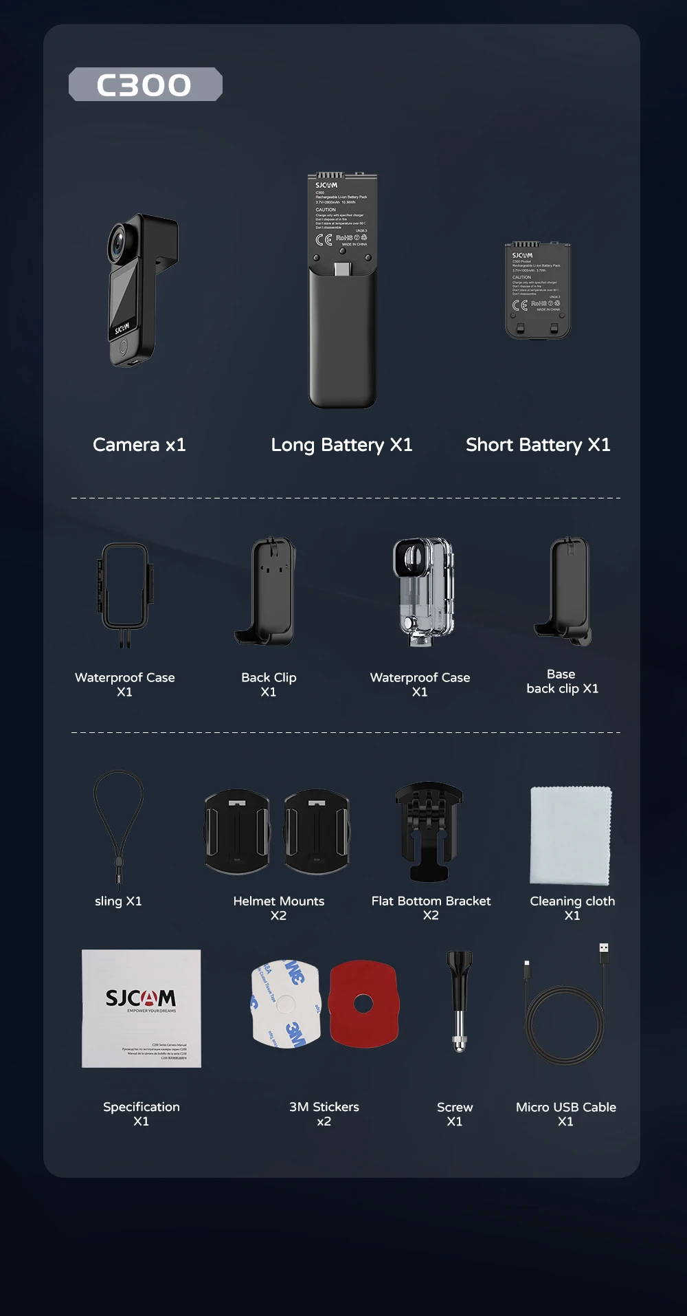 SJCAM C300 4K Action Camera Touch Screen 6-Axis Gyro Stabilization 30m Waterproof 1000+2800mAh Battery 460Min Recording