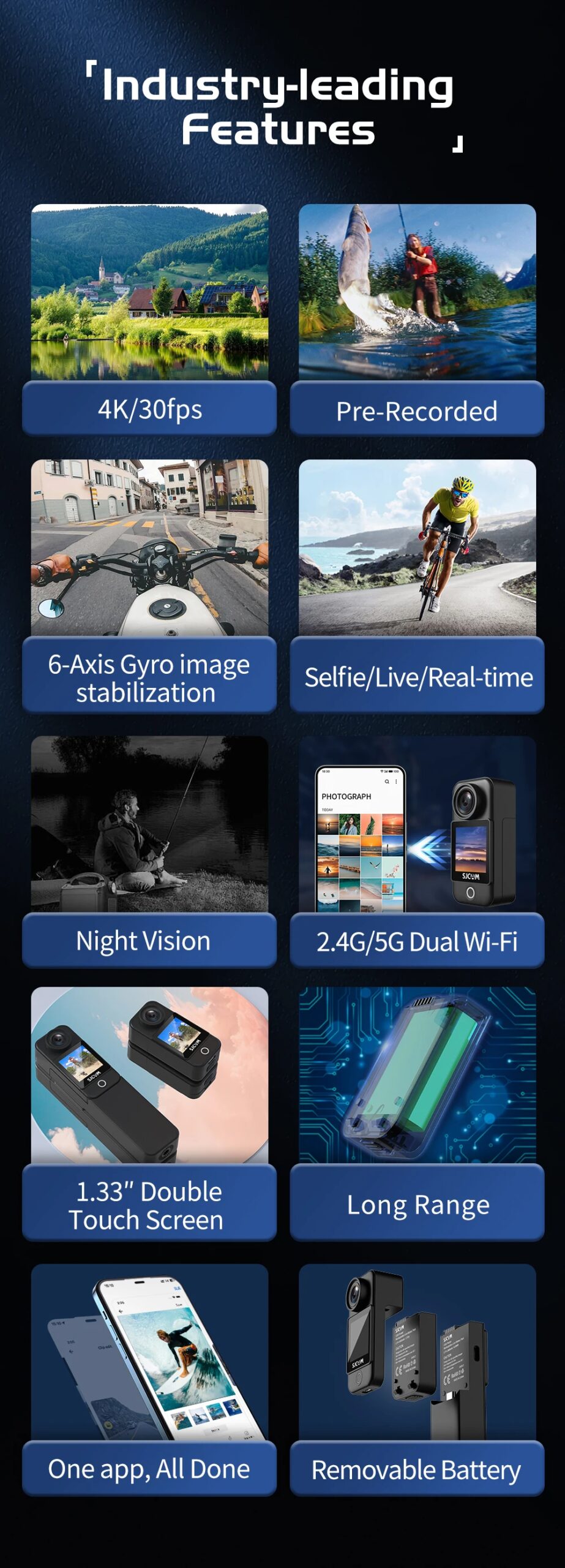 SJCAM C300 4K Action Camera Touch Screen 6-Axis Gyro Stabilization 30m Waterproof 1000+2800mAh Battery 460Min Recording