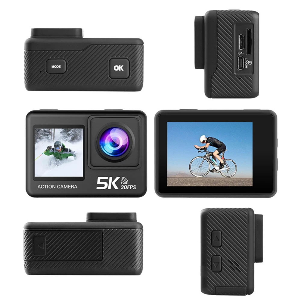 Action Camera 5K 4K60FPS 50MP 2.0 Touch EIS Pre-Record Wireless Mic Wi-Fi 170D DVR Webcam Waterproof 30M 5X Zoom Sports Camera