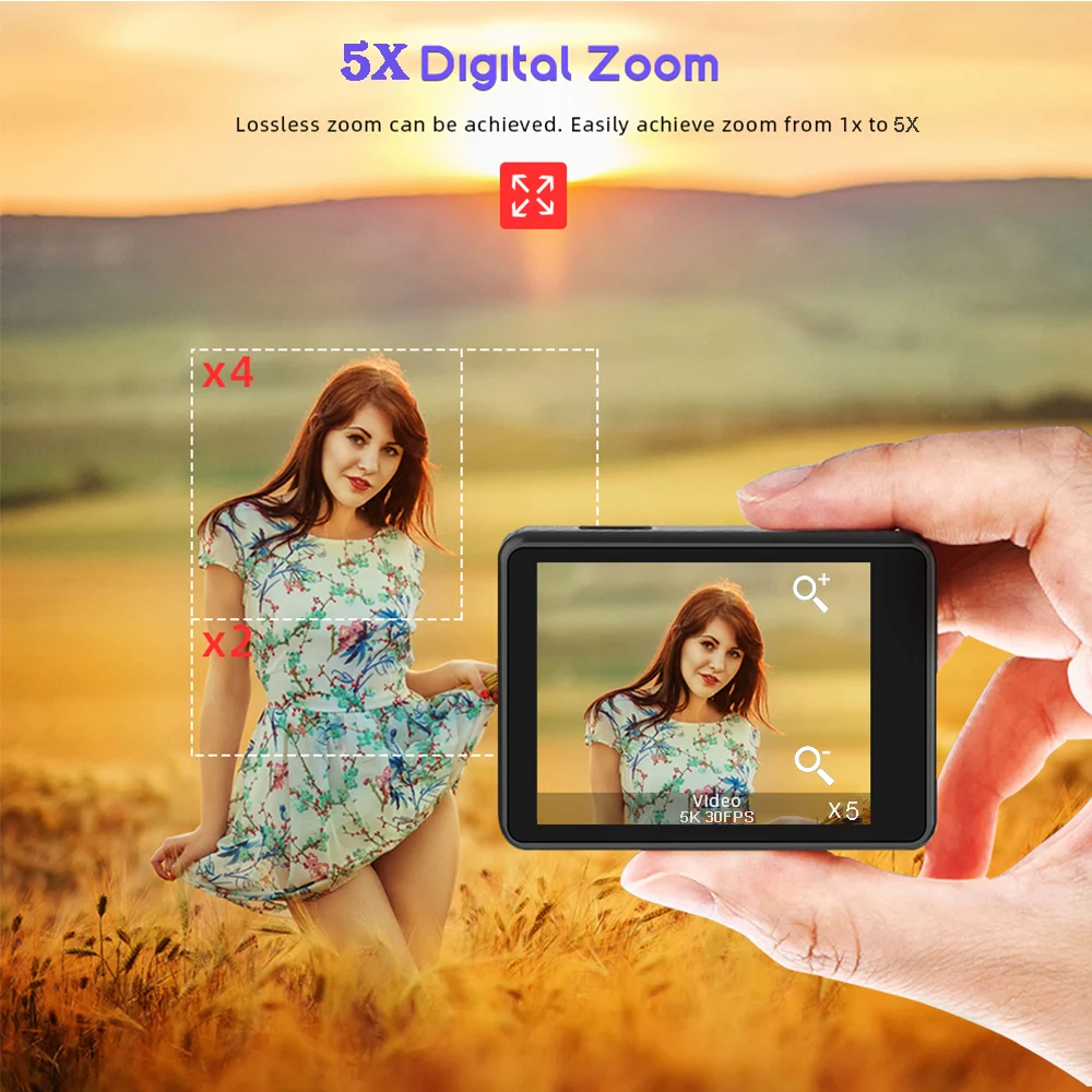 Action Camera 5K 4K60FPS 50MP 2.0 Touch EIS Pre-Record Wireless Mic Wi-Fi 170D DVR Webcam Waterproof 30M 5X Zoom Sports Camera