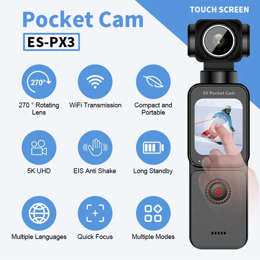 4K Pocket Action Camera 270° Auto Rotatable Stabilization Touch Screen Sports DV Bodycam 4X Zoom Portable Digital Video Recorder 4K Pocket Action Camera 270° Auto Rotatable Stabilization Touch Screen Sports DV Bodycam 4X Zoom Portable Digital Video Recorder