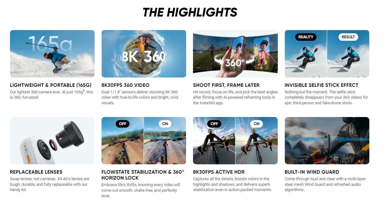 Insta360 X4 Air / X4 Action Camera - 165g light 8K 360-Degree Camera, Invisible Pole Effect Built-in want X4 Air