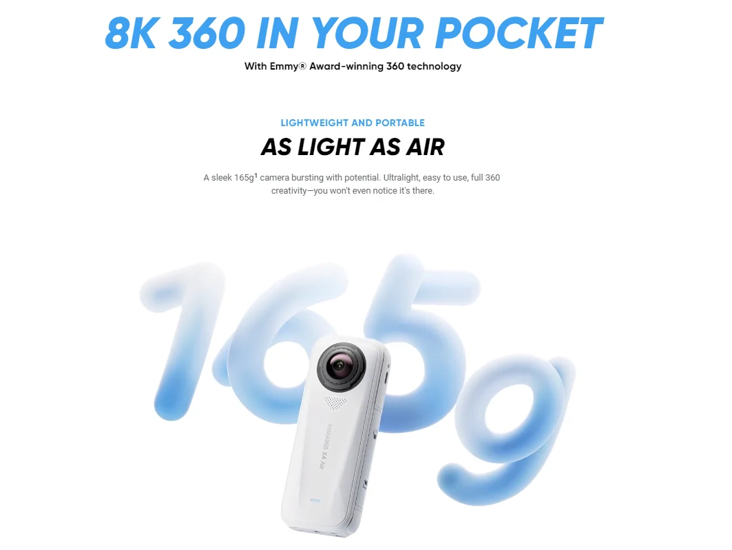 Insta360 X4 Air / X4 Action Camera - 165g light 8K 360-Degree Camera, Invisible Pole Effect Built-in want X4 Air