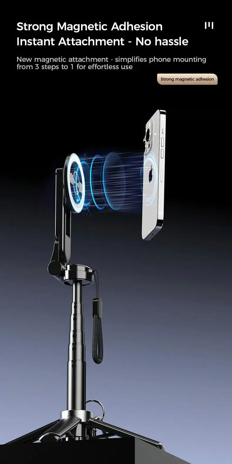 4-in-1 Multifunctional Magnetic mini Selfie Stick with 360° Rotation Wireless Bluetooth Control Magnetic Phone Holder 4-in-1 Multifunctional Magnetic mini Selfie Stick with 360° Rotation Wireless Bluetooth Control Magnetic Phone Holder