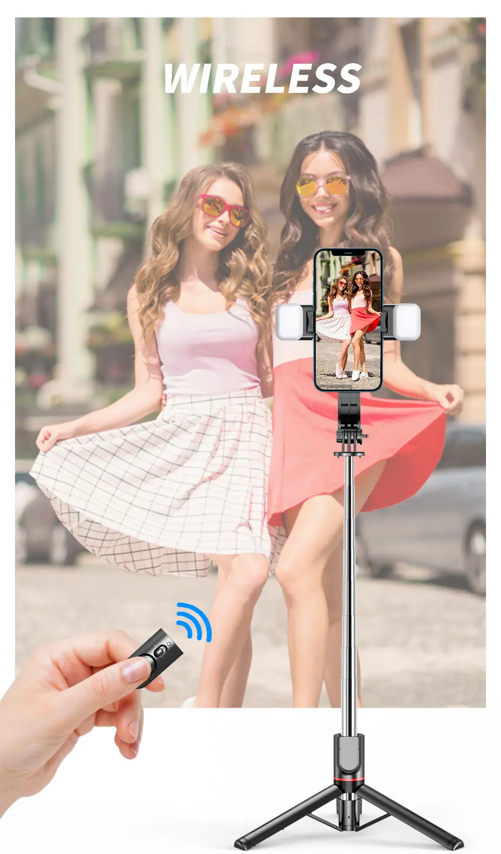 L13d Foldable Wireless Bluetooth Fill Light Tripod Selfie Stick 1160mm Tripe Stabilizer for Android IOS Cellphone