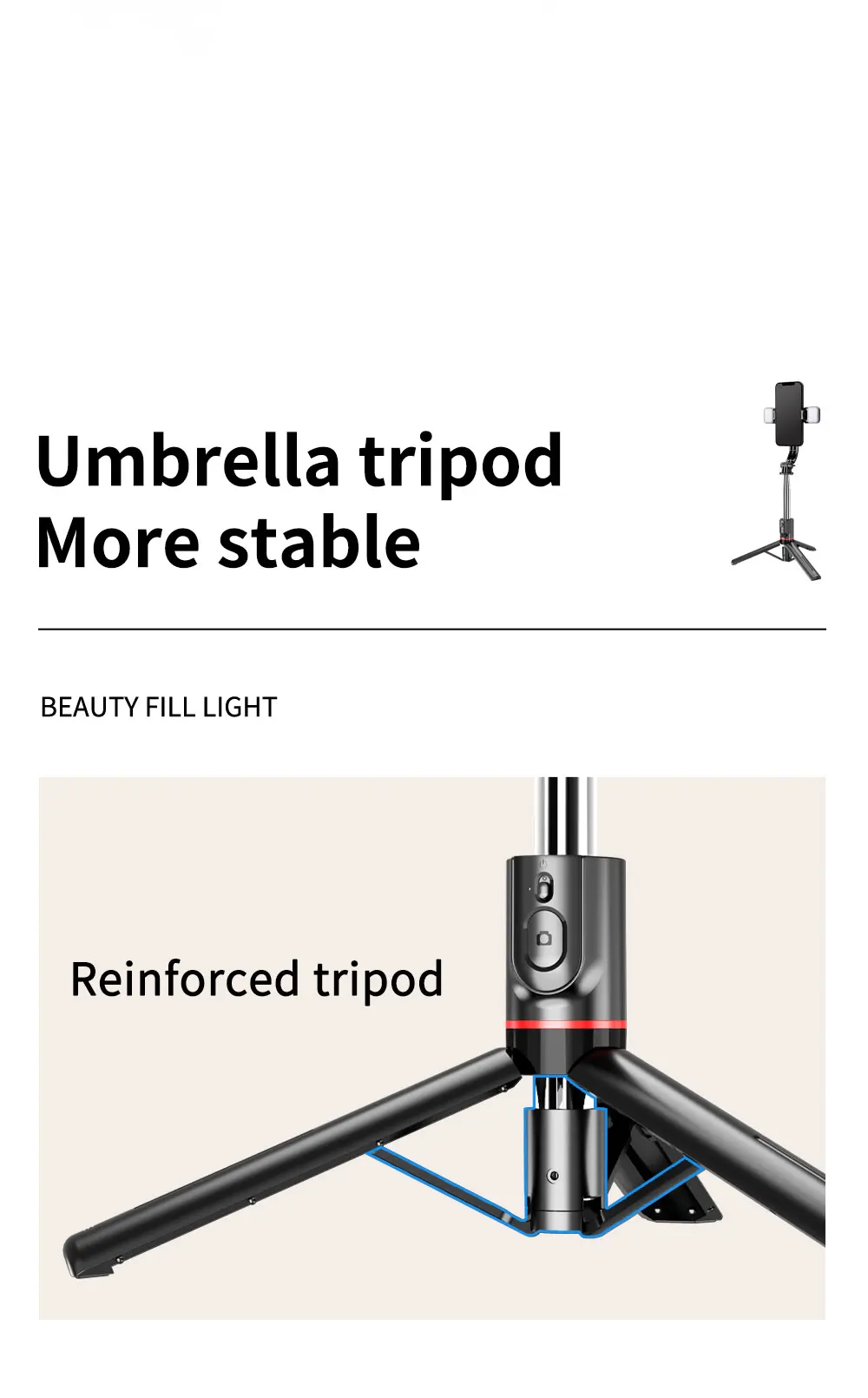 L13d Foldable Wireless Bluetooth Fill Light Tripod Selfie Stick 1160mm Tripe Stabilizer for Android IOS Cellphone