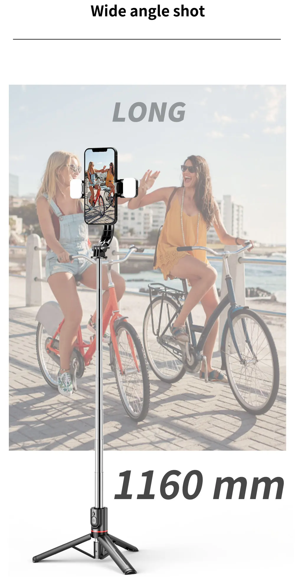 L13d Foldable Wireless Bluetooth Fill Light Tripod Selfie Stick 1160mm Tripe Stabilizer for Android IOS Cellphone