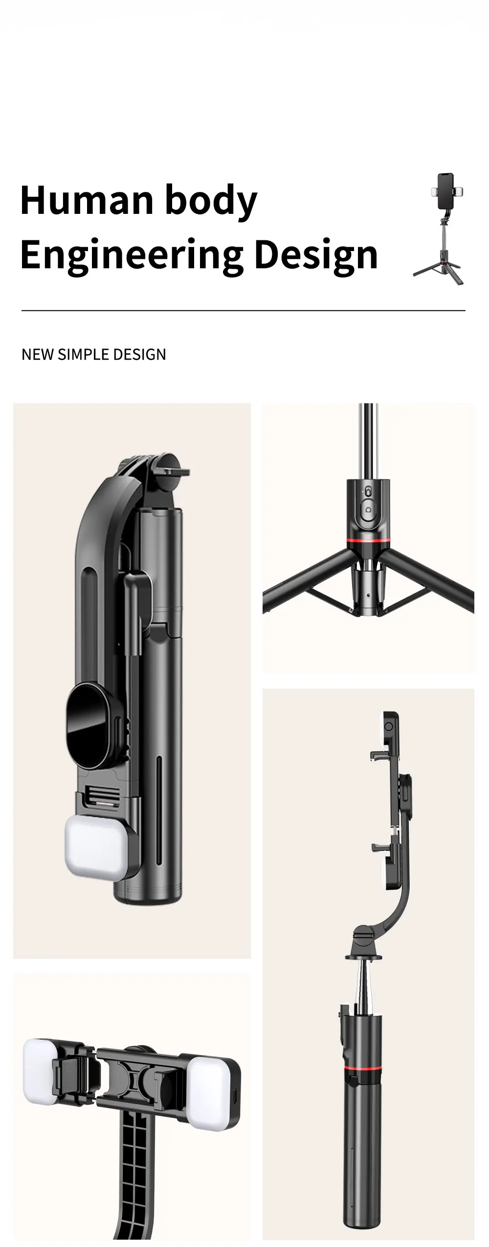 L13d Foldable Wireless Bluetooth Fill Light Tripod Selfie Stick 1160mm Tripe Stabilizer for Android IOS Cellphone