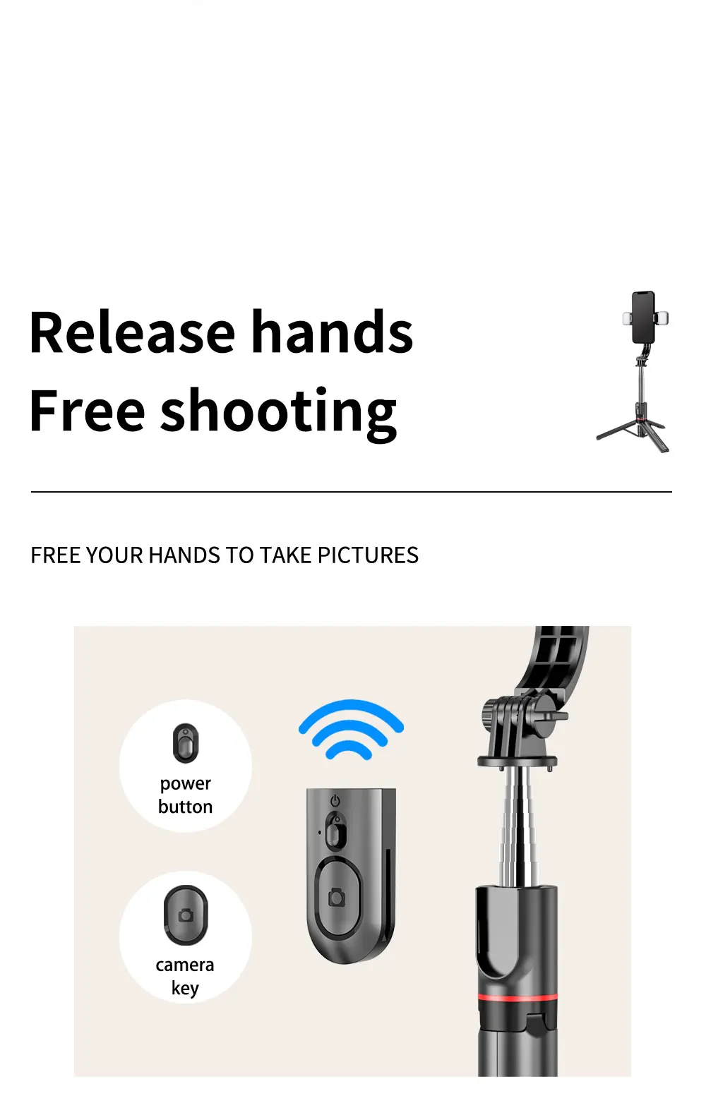 L13d Foldable Wireless Bluetooth Fill Light Tripod Selfie Stick 1160mm Tripe Stabilizer for Android IOS Cellphone