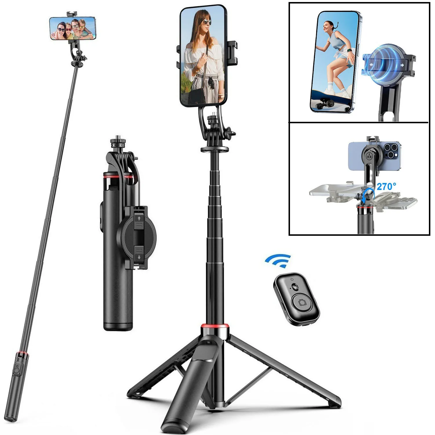 51" Magnetic Selfie Stick Tripod for iPhone Phone Camera Magsafe Tripod Selfie Stick with Bluetooth Remote for Travel Vlog Video