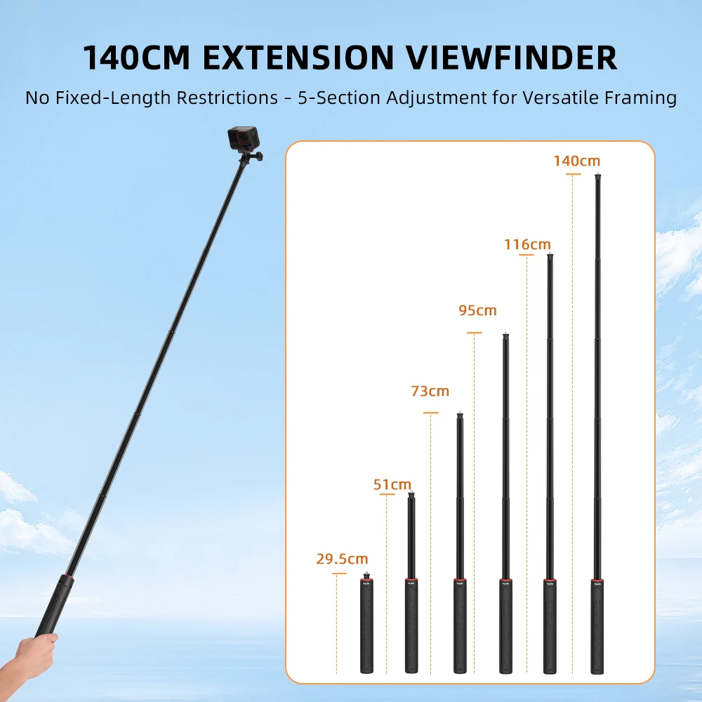 Flymile Extendable Tripod Adjustable Selfie Stick Long Hand Grip for DJI Pocket 3/Action 5/Insta360/Gopro Hero 13 12 Accessories