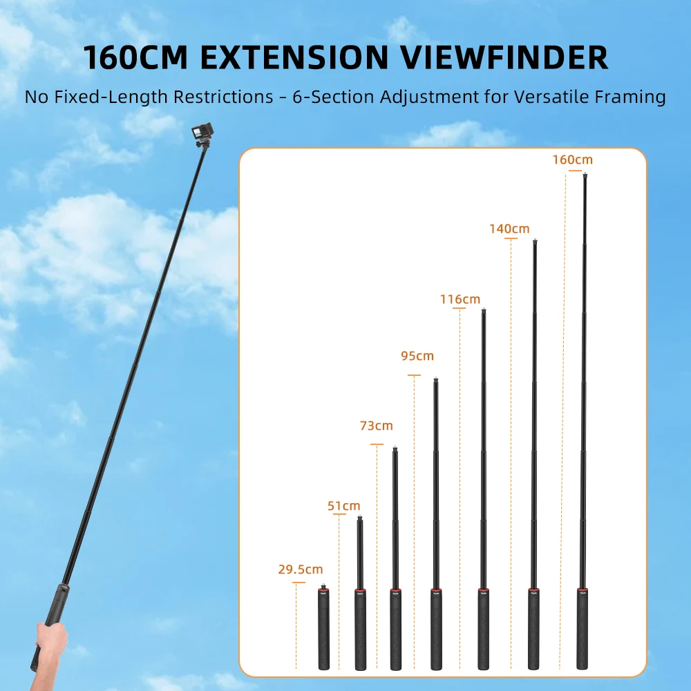 Flymile Extendable Tripod Adjustable Selfie Stick Long Hand Grip for DJI Pocket 3/Action 5/Insta360/Gopro Hero 13 12 Accessories