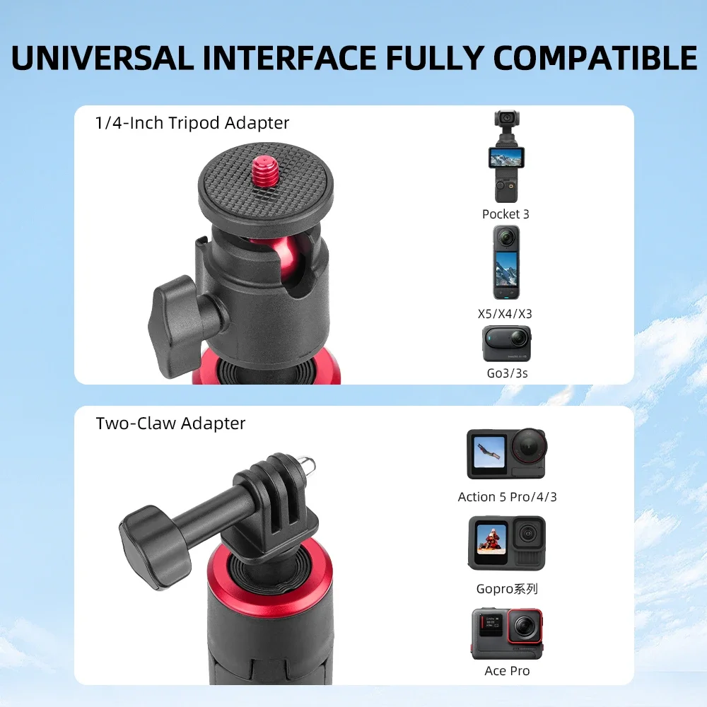 Flymile Extendable Tripod Adjustable Selfie Stick Long Hand Grip for DJI Pocket 3/Action 5/Insta360/Gopro Hero 13 12 Accessories