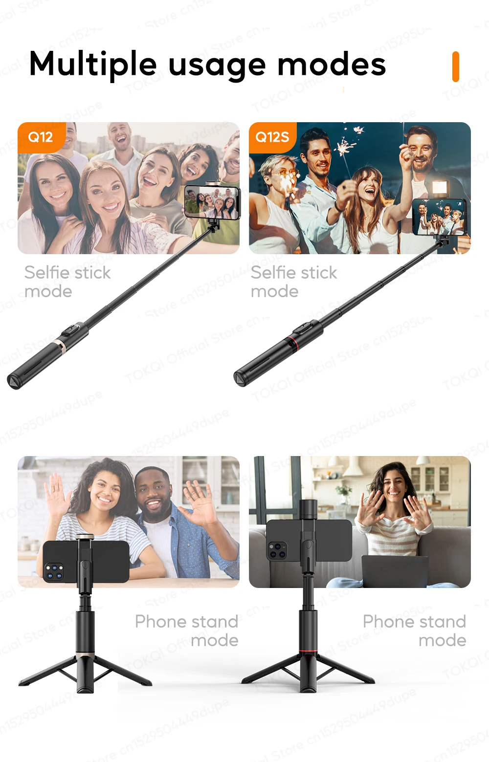 Q12/Q12s Wireless Bluetooth Selfie Stick Tripod for Smartphones Stable and Balanced Shooting, with Hidden Mount Portable Bracket