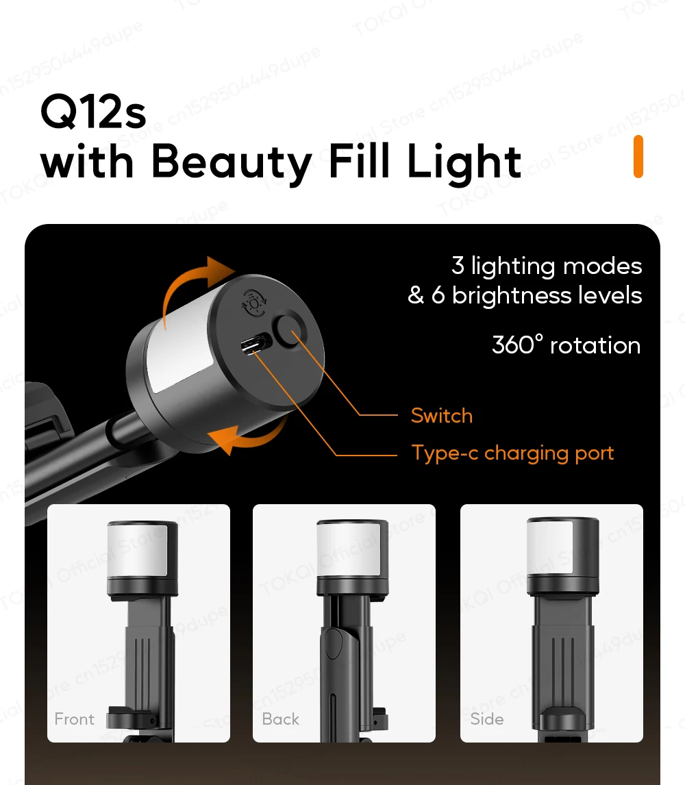 Q12/Q12s Wireless Bluetooth Selfie Stick Tripod for Smartphones Stable and Balanced Shooting, with Hidden Mount Portable Bracket