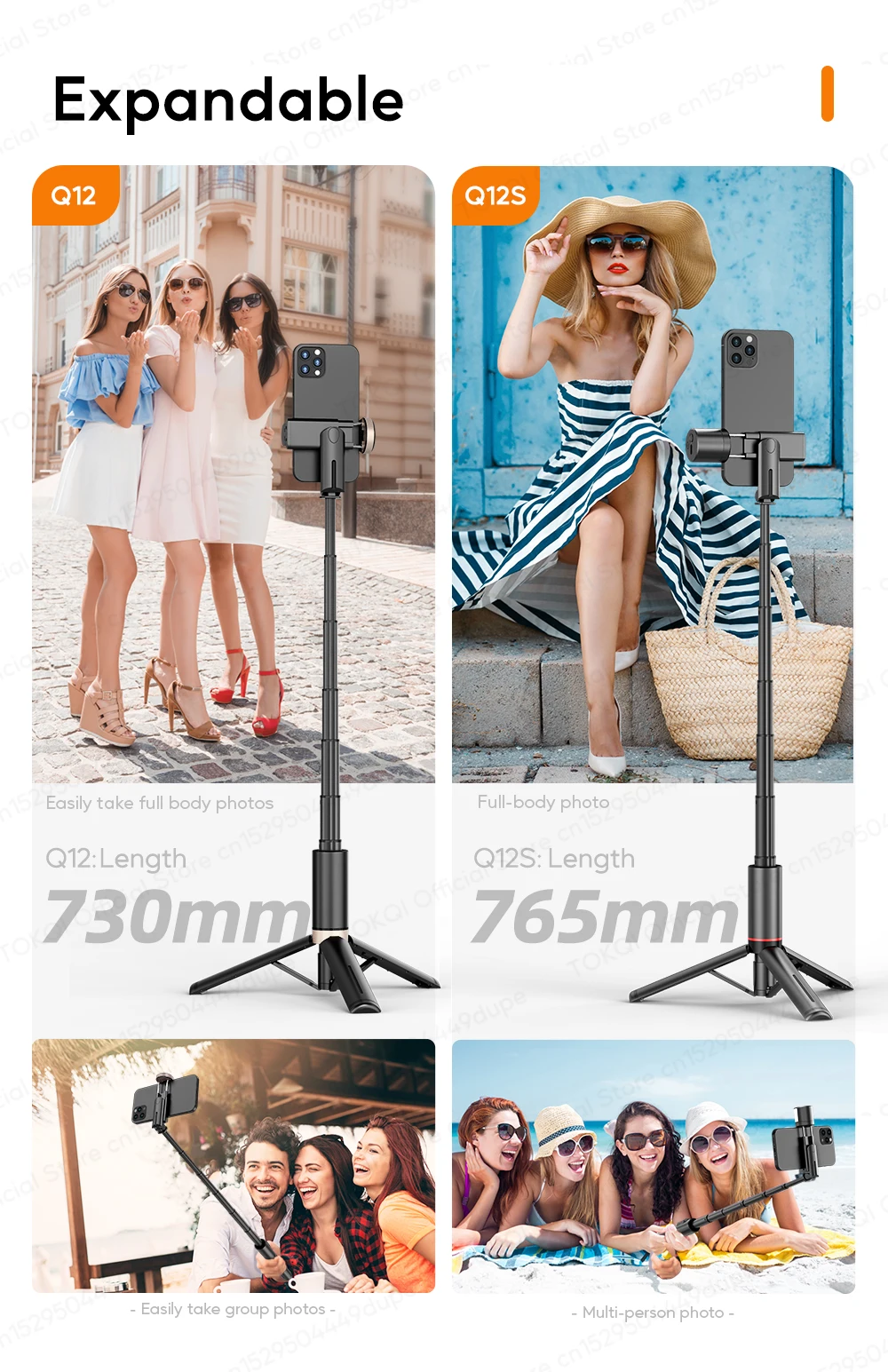 Q12/Q12s Wireless Bluetooth Selfie Stick Tripod for Smartphones Stable and Balanced Shooting, with Hidden Mount Portable Bracket
