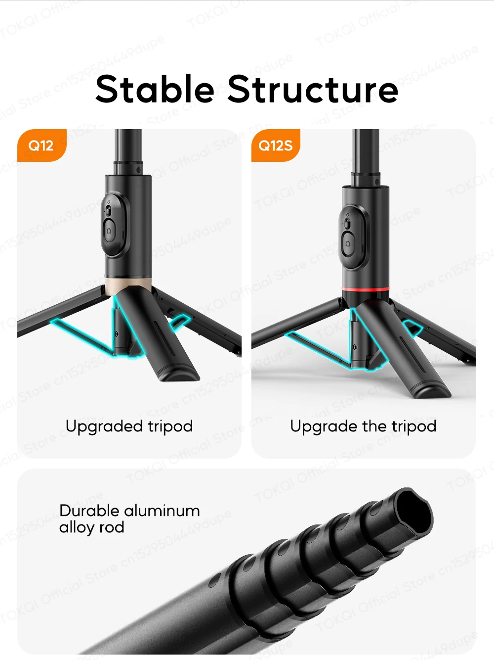 Q12/Q12s Wireless Bluetooth Selfie Stick Tripod for Smartphones Stable and Balanced Shooting, with Hidden Mount Portable Bracket