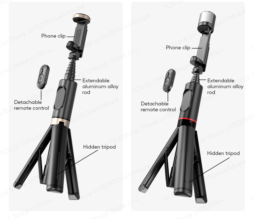 Q12/Q12s Wireless Bluetooth Selfie Stick Tripod for Smartphones Stable and Balanced Shooting, with Hidden Mount Portable Bracket